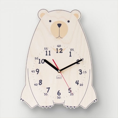 어린이 아이방 교육용 무소음 벽시계 - 브라운 베어