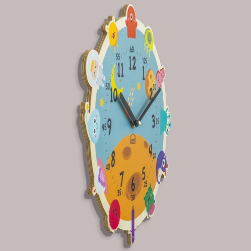 어린이 아이방 교육용 무소음 벽시계 - 귀여운 우주친구