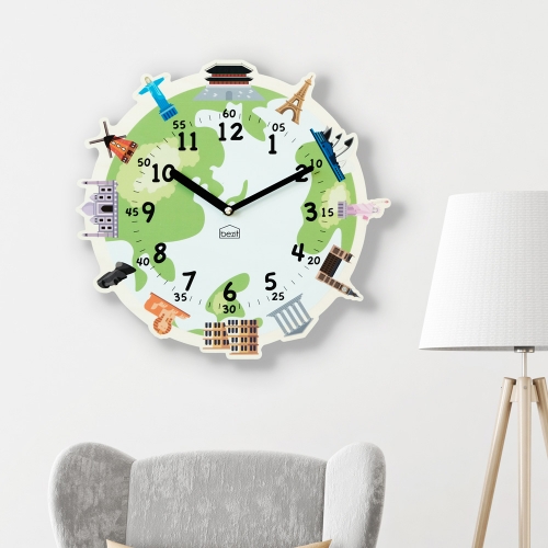 어린이 아이방 교육용 무소음 벽시계 - 세계의 랜드마크