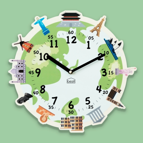 어린이 아이방 교육용 무소음 벽시계 - 세계의 랜드마크