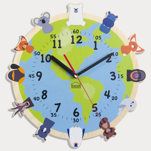 어린이 아이방 교육용 무소음 벽시계 - 멸종위기 동물