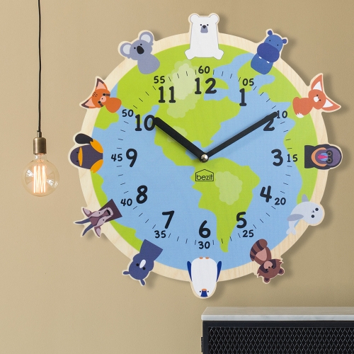 어린이 아이방 교육용 무소음 벽시계 - 멸종위기 동물