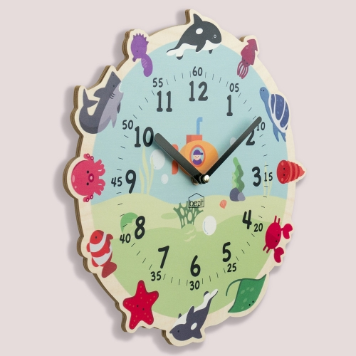 어린이 아이방 교육용 무소음 벽시계 - 바다탐험대