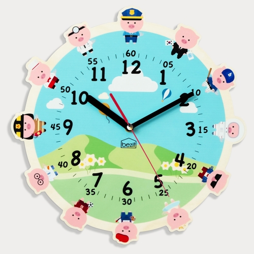 어린이 아이방 교육용 무소음 벽시계 - 왓츠유어드림 복돼지