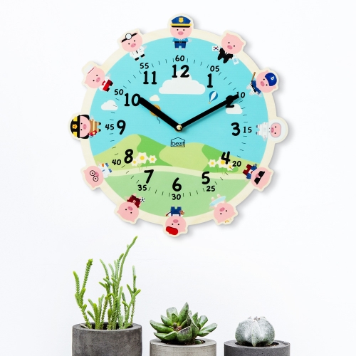 어린이 아이방 교육용 무소음 벽시계 - 왓츠유어드림 복돼지