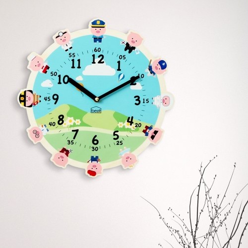 어린이 아이방 교육용 무소음 벽시계 - 왓츠유어드림 복돼지