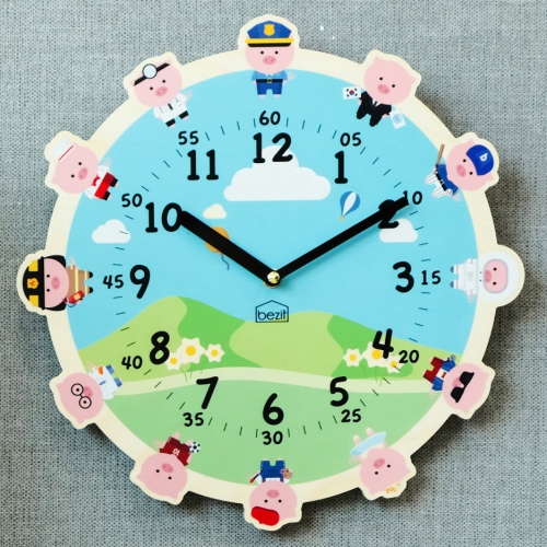 어린이 아이방 교육용 무소음 벽시계 - 왓츠유어드림 복돼지