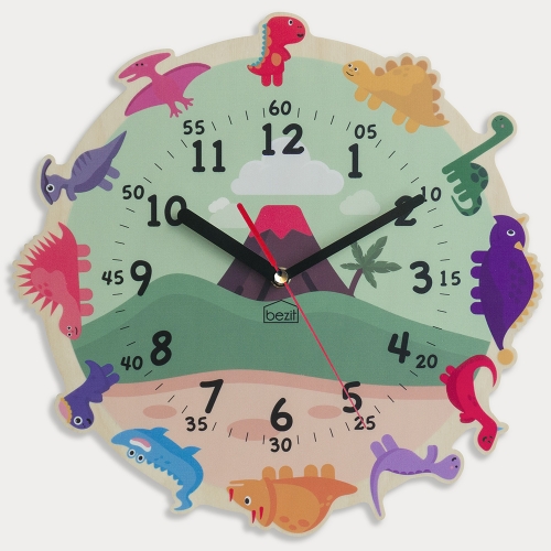 어린이 아이방 교육용 무소음 벽시계 - 해피 다이노소어