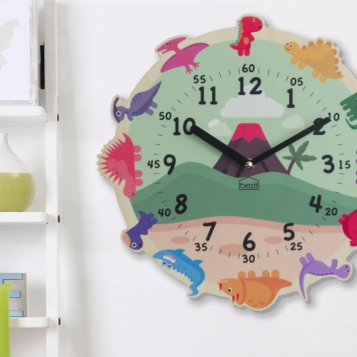 어린이 아이방 교육용 무소음 벽시계 - 해피 다이노소어
