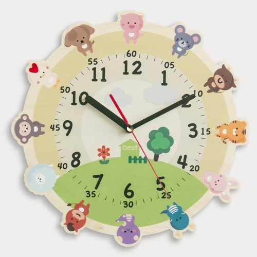 어린이 아이방 교육용 무소음 벽시계 - 12간지 우리가족
