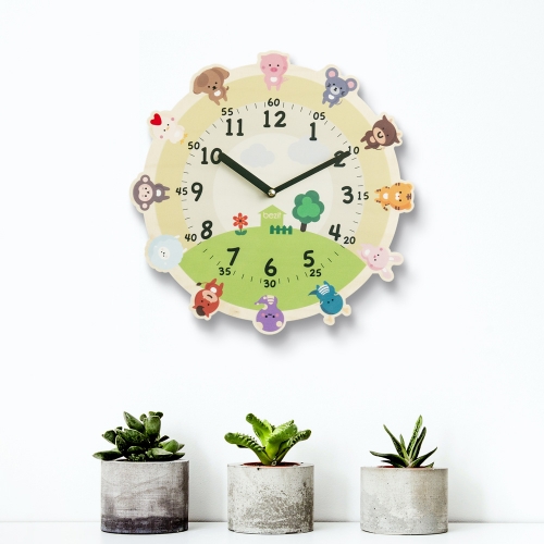 어린이 아이방 교육용 무소음 벽시계 - 12간지 우리가족
