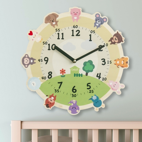 어린이 아이방 교육용 무소음 벽시계 - 12간지 우리가족