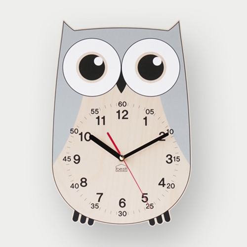 (이벤트가)어린이 아이방 교육용 무소음 벽시계 - 부엉이 그레이