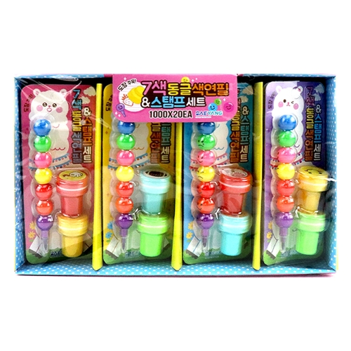 7색동글색연필 스탬프 세트(1000원X20개)