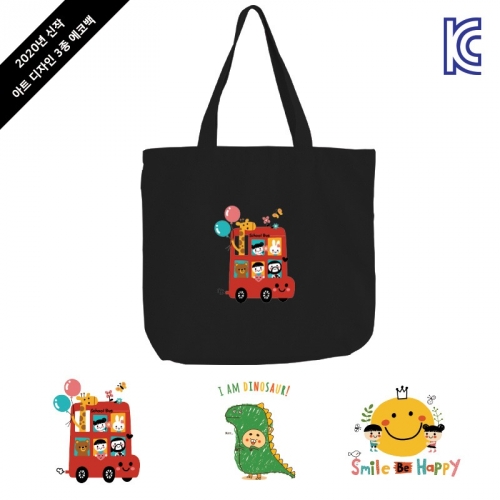 국내산 순면 아트캐릭터 에코백(블랙) 3종