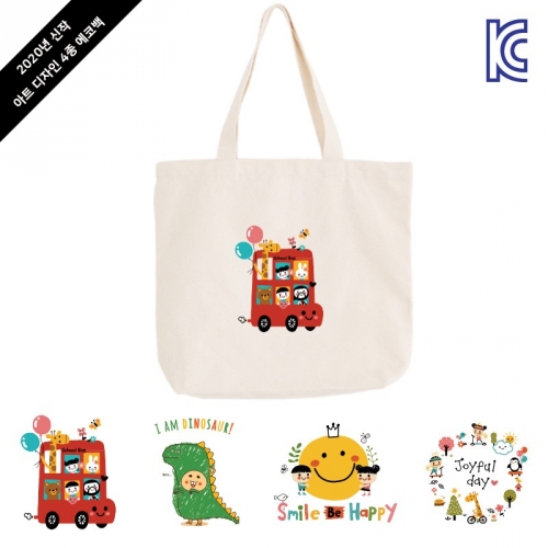 국내산 순면 아트캐릭터 에코백(베이지)4종