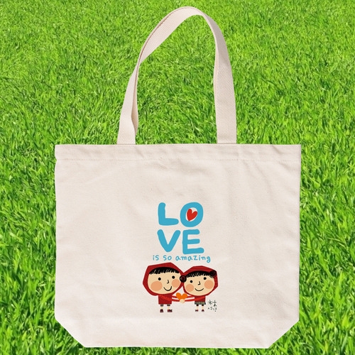 국내산 순면 아트디자인 어메이징러브_베이지에코백