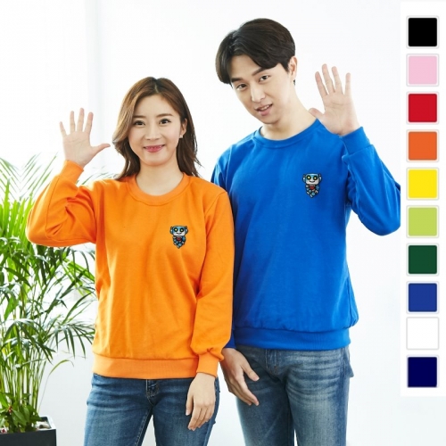 국내산 고급 특양면 맨투맨 와펜 자수 아트 티셔츠_해피로봇(아동/성인)