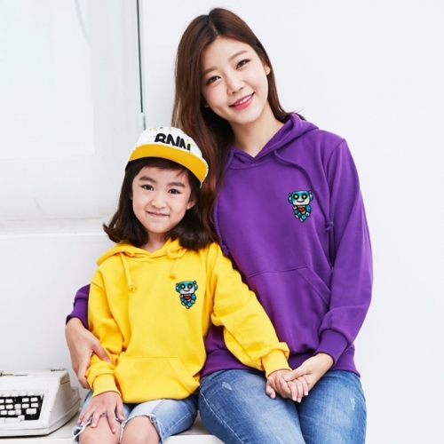 국내산 고급 특양면_후드티셔츠_와펜 자수 후드 티셔츠 해피 로봇(아동~성인)