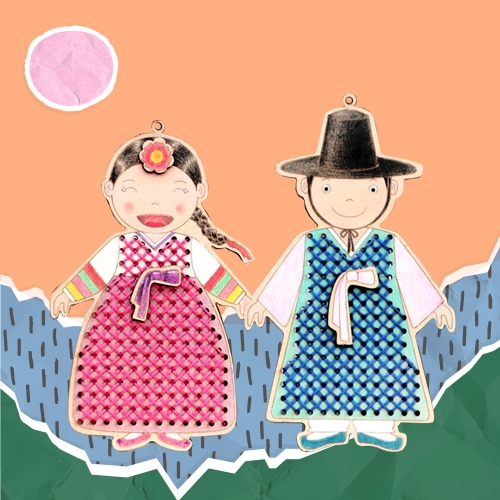 우드십자수 실꿰기 아씨 도령 가방고리 DIY 어린이 초등 만들기