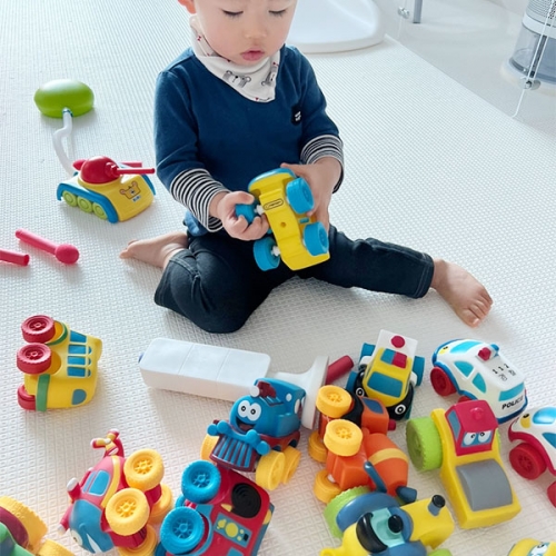 (퍼니소피) 소프트 말랑 캐릭터 중장비자동차세트 16pcs+신호등 (교재포함)