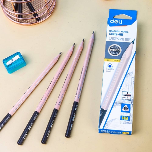 델리 네추럴 우드 삼각 지우개형 연필 HB