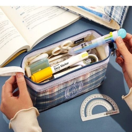 고급 로고 체크 선형 파우치 신학기 필통 봉제 필통 3색
