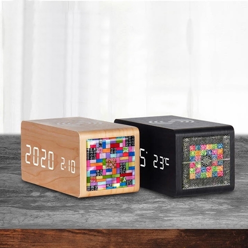 무소음 LED 디지털 블럭 자개 장식 무선충전 우드 시계