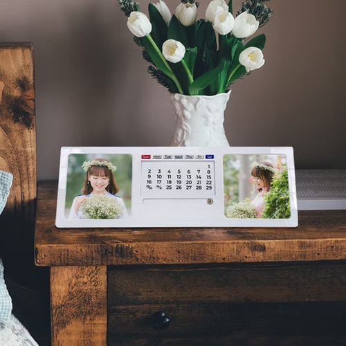 출시특가]UHD급 고화질 메탈 포토 블럭 만년달력 대나무 탁상용 액자