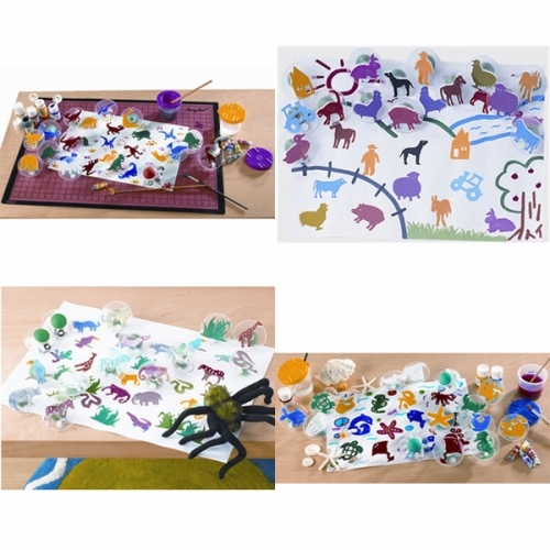 edx 아트 스탬프 4종 세트 공룡 농장 해양 정글 (워크시트포함)