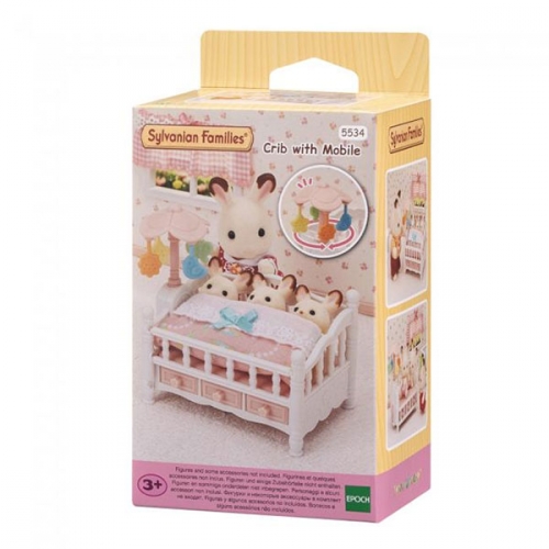 실바니안 세쌍둥이 아기 침대와 모빌