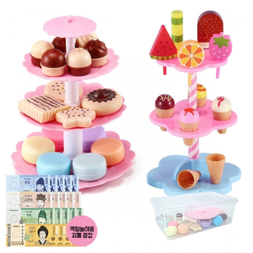 달콤 디저트&아이스크림 타워 플레이세트 (역할놀이 지폐 25장&보관함포함)