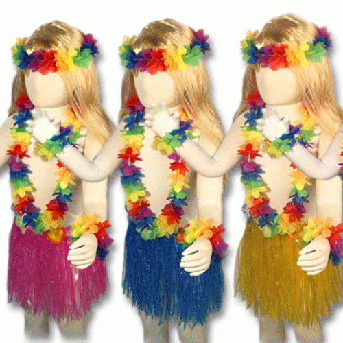 하와이/인디언의상 3종 (꽃목걸이/팔찌/수술치마)