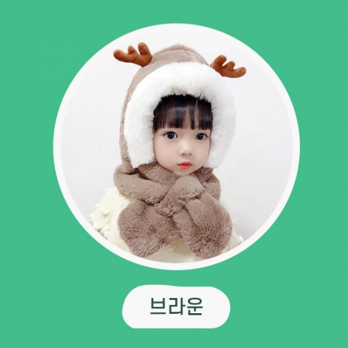 [KC인증] 크리스마스선물 귀여운 애니멀 모자목도리+산타 선물가방 털 겨울 유아 아동