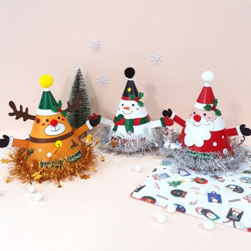 [탑키드] 만들기 크리스마스 고깔 모자 3인용 (산타, 루돌프, 눈사람)