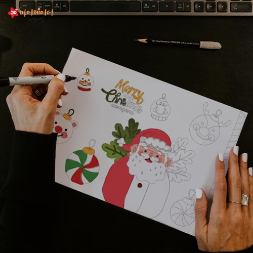 DIY 비치우드 LED 꿈꾸는 램프 무드등 만들기 색칠하기_메리크리스마스 싼타