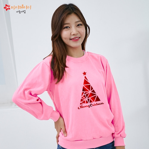 국내산 고급 특양면 맨투맨 긴팔 티셔츠 반짝반짝 글리터아트 메리크리스마스 (아동/성인)