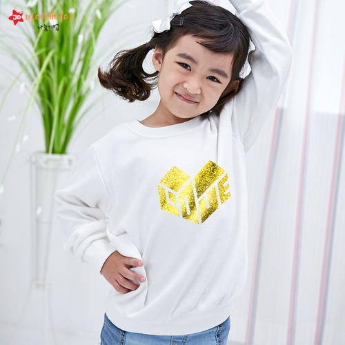 국내산 고급 특양면 맨투맨 긴팔 티셔츠 반짝반짝 글리터아트 하트인러브 (아동/성인)