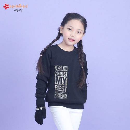 국내산 고급 특양면 맨투맨 긴팔 티셔츠 반짝반짝 글리터아트 예수님은내친구 (아동/성인)