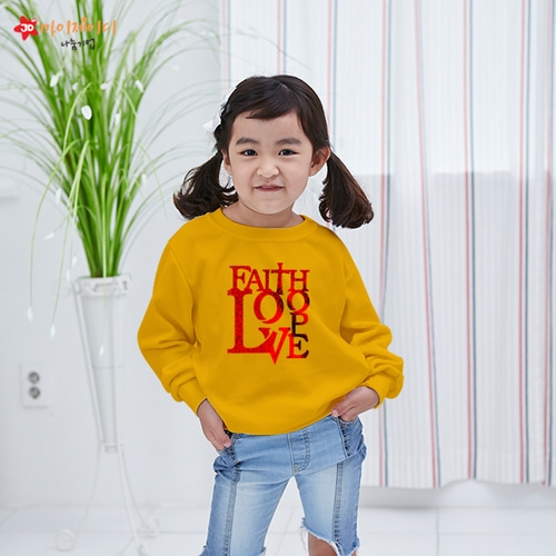 국내산 고급 특양면 맨투맨 긴팔 티셔츠 반짝반짝 글리터아트 믿음소망사랑2 (아동/성인)