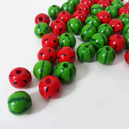 [탑키드] 동글 수박 우드 비즈 (지름 15mm 10개입)