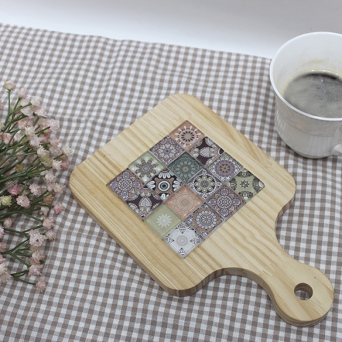 모자이크 타일 원목 냄비받침