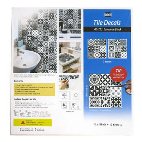 (스티커몰)모던TILE12PCS 유러피언블랙 GS-12703