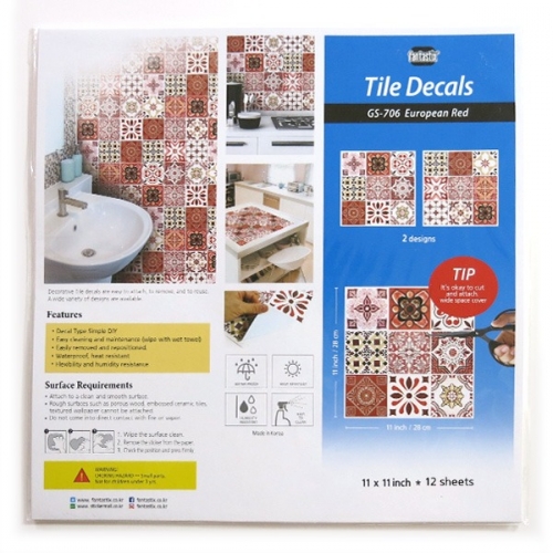 (스티커몰)모던TILE12PCS 유러피언레드 GS-12706