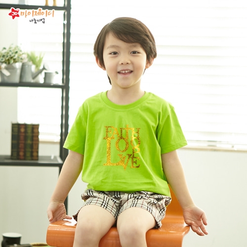 국내산 순면  반짝반짝 글리터 아트 티셔츠 반팔 _믿음소망사랑2