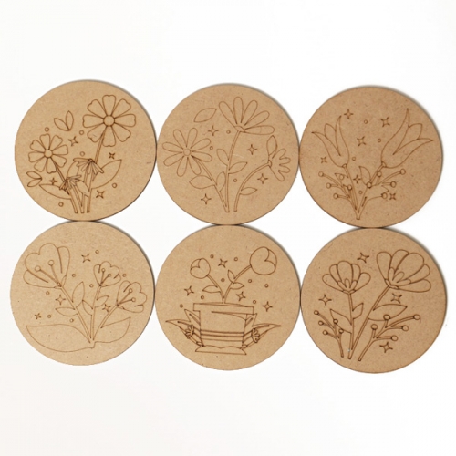 원형 꽃 나무 컵받침(6개)