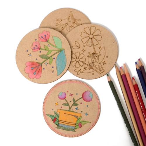 원형 꽃 나무 컵받침(6개)