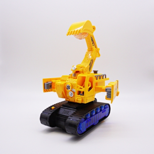 움직이는 LED 미러볼 포크레인 자동변신 로봇 장난감 신나는 멜로디 중장비 경찰 포클레인