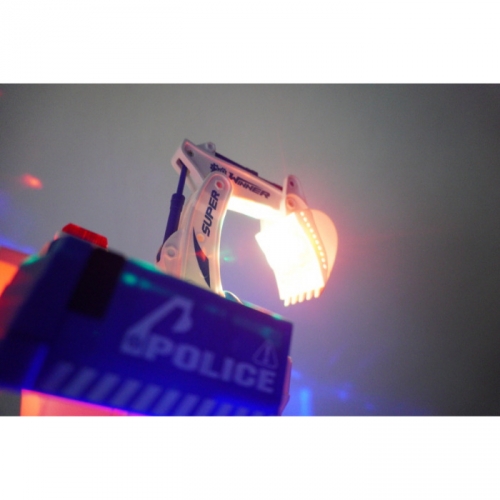 움직이는 LED 미러볼 포크레인 자동변신 로봇 장난감 신나는 멜로디 중장비 경찰 포클레인