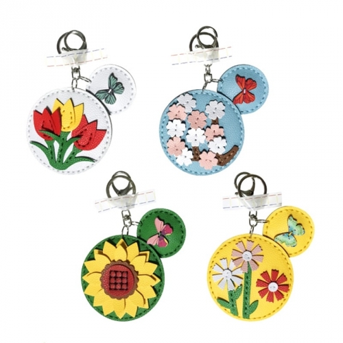 DIY 활동 가죽 공예 만들기 꽃거울 키링 고리 만들기 세트